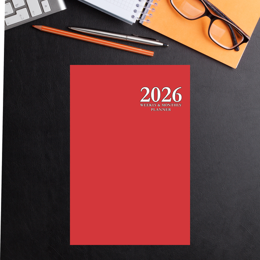 2026 Daily, Weekly, Monthly Planner: Minimalist 6x9 Red Hardcover