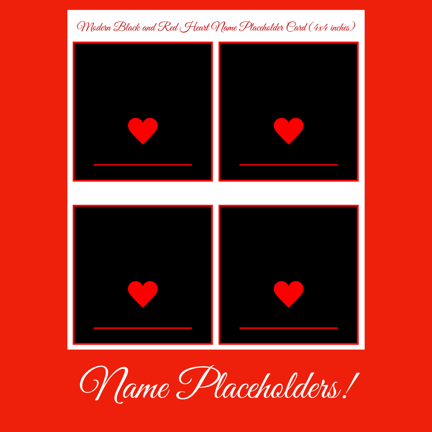 Black & Red Romantic Hostess Kit: Bold Heart-Themed Wedding and Party Table Decor Printable Set with Bottle Hangers, Menu, Place Cards