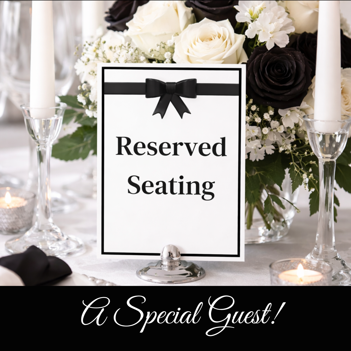 Digital Black & White Elegant Hostess Kit: Bottle Hangers, Table Cards, Reserved Seating, Menu and Party Printables Set