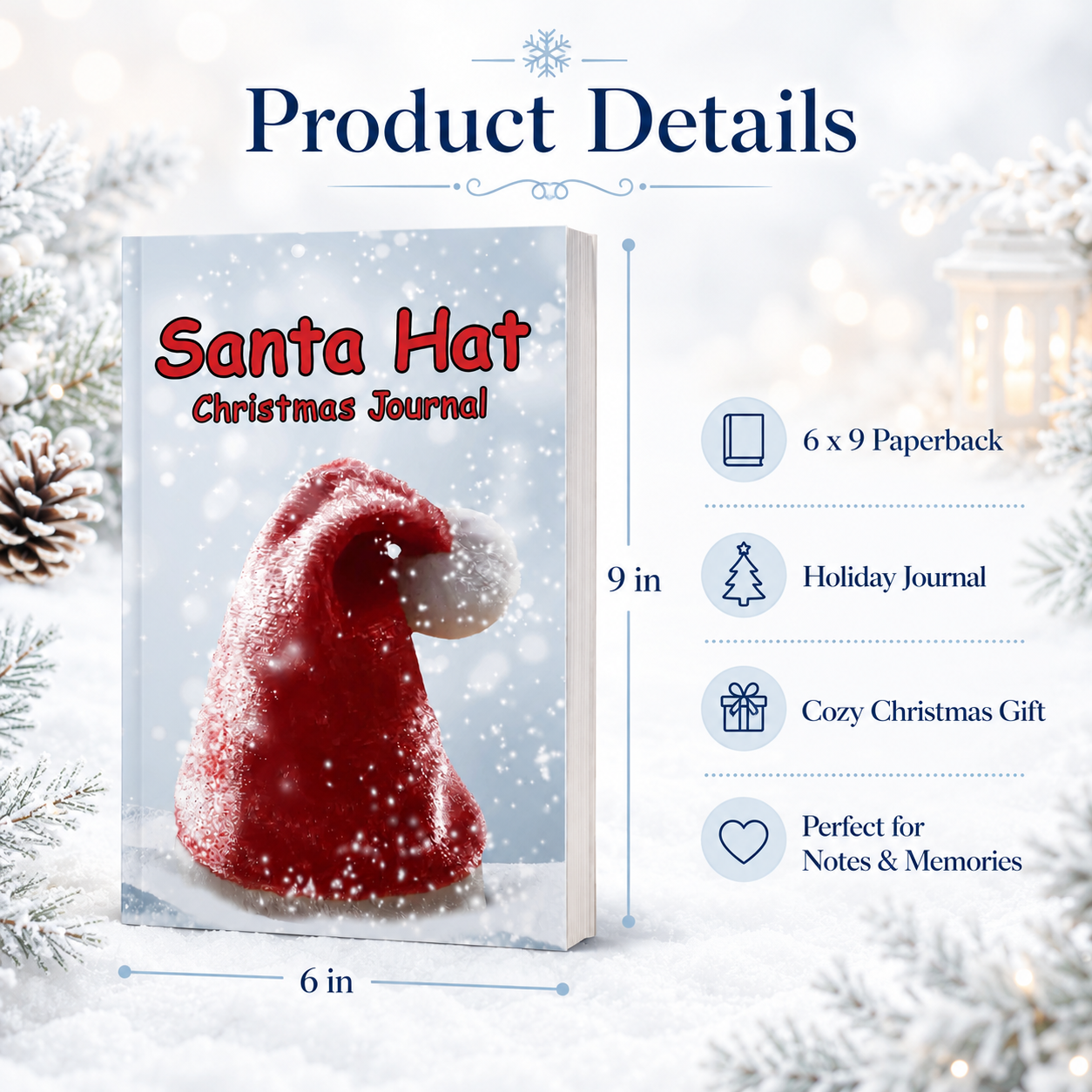 Santa Hat Christmas Journal 6x9 paperback | Holiday Writing Notebook for Kids |Christmas Memories, Winter Break Activities & Stocking Stuffer Gift