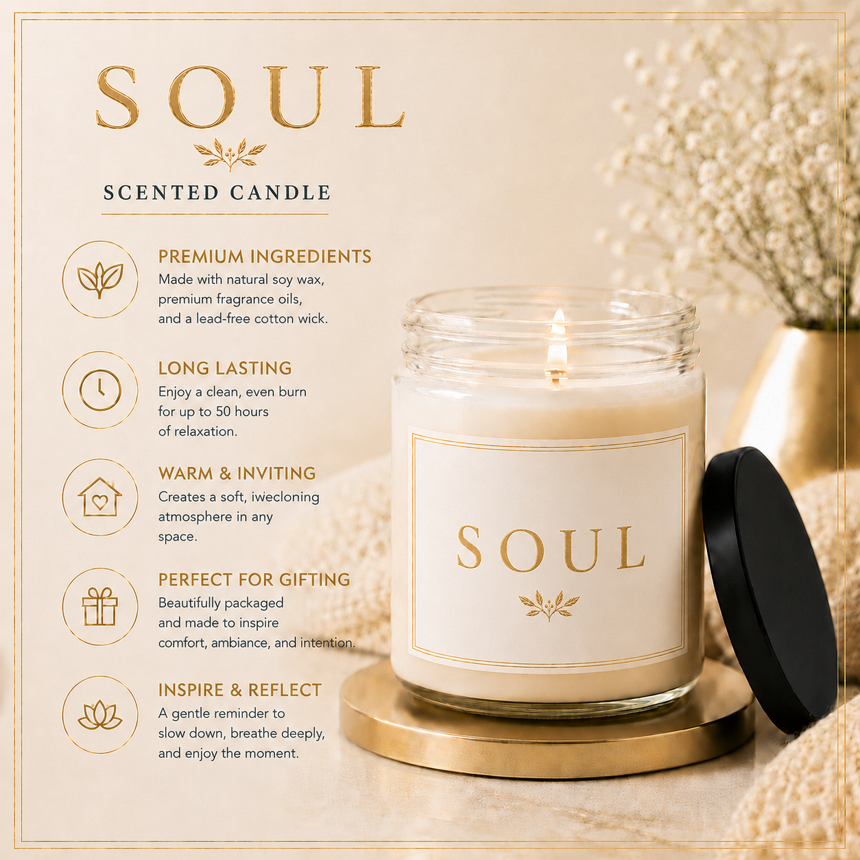 Soul Minimalist Soy Candle 9oz, Scented