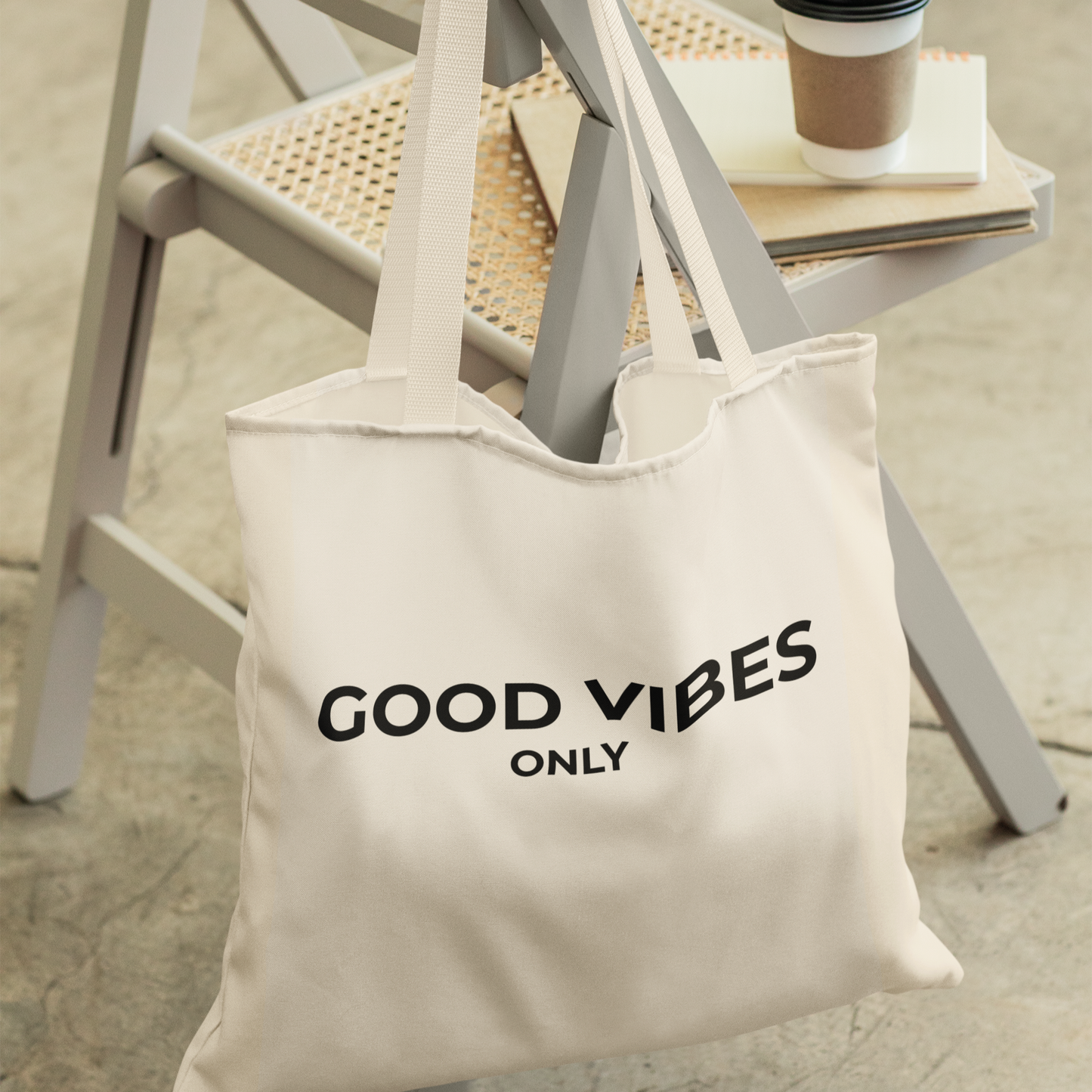 Good Vibes Only Tote Bag | Cotton Canvas, Minimal Typography