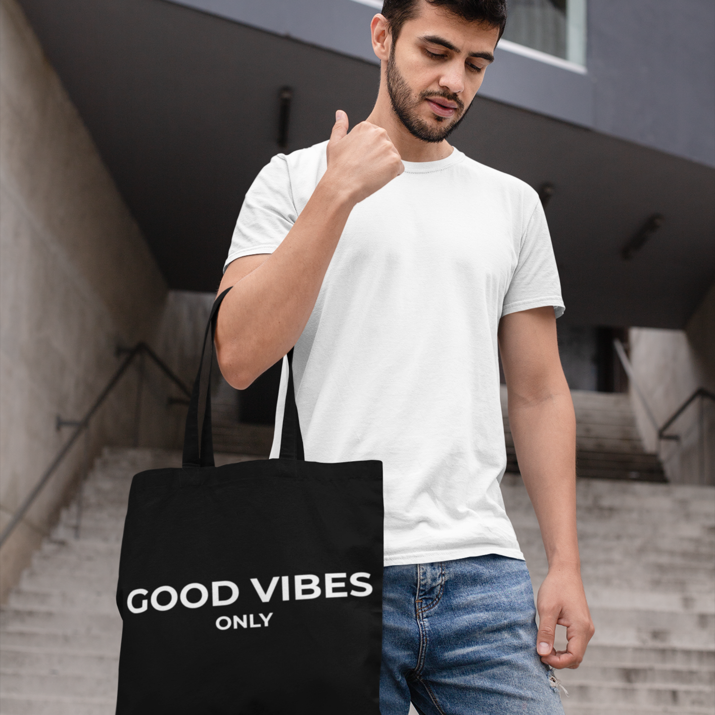 Good Vibes Only Tote Bag | Cotton Canvas, Minimalist Typography