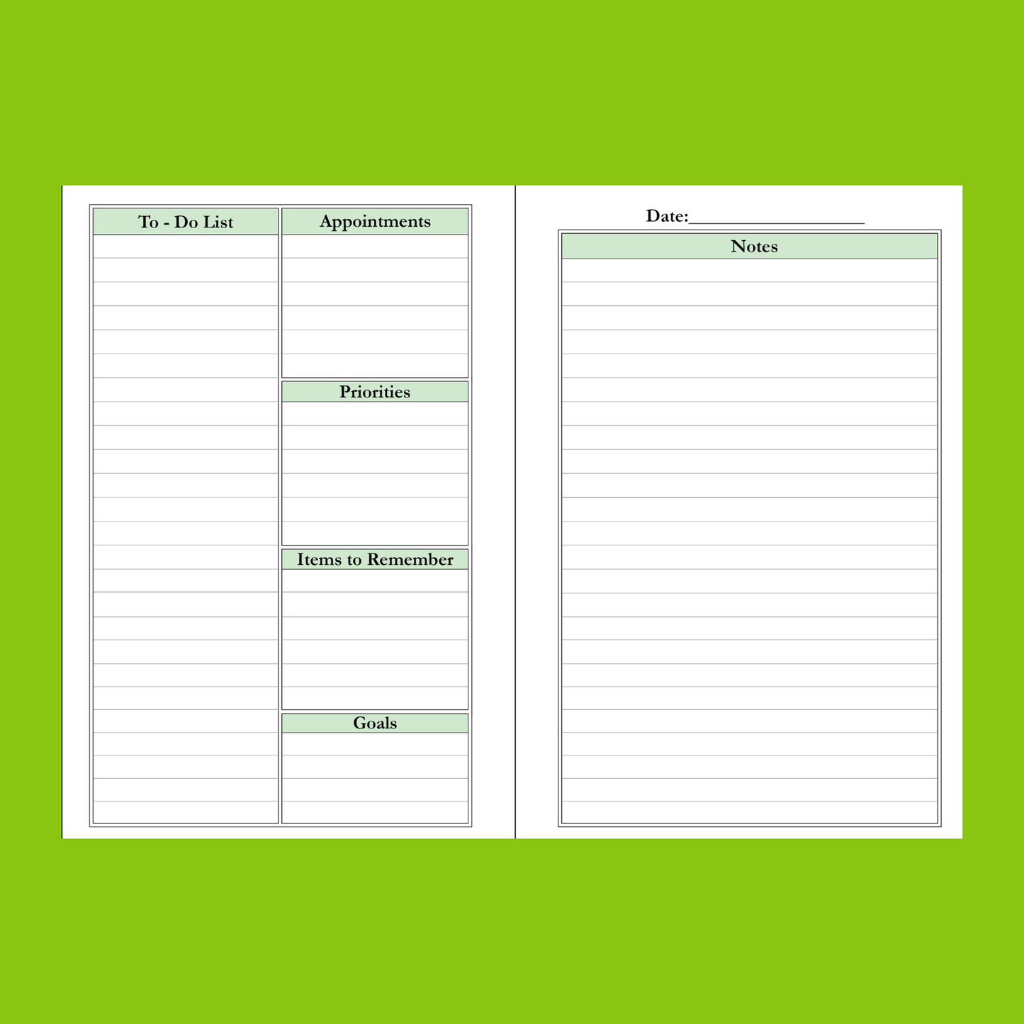 Lime Green 6x9 To-Do List Organizer Planner, Daily Goal and Task Tracker, Appointment and Notes Paperback, 176 Pages