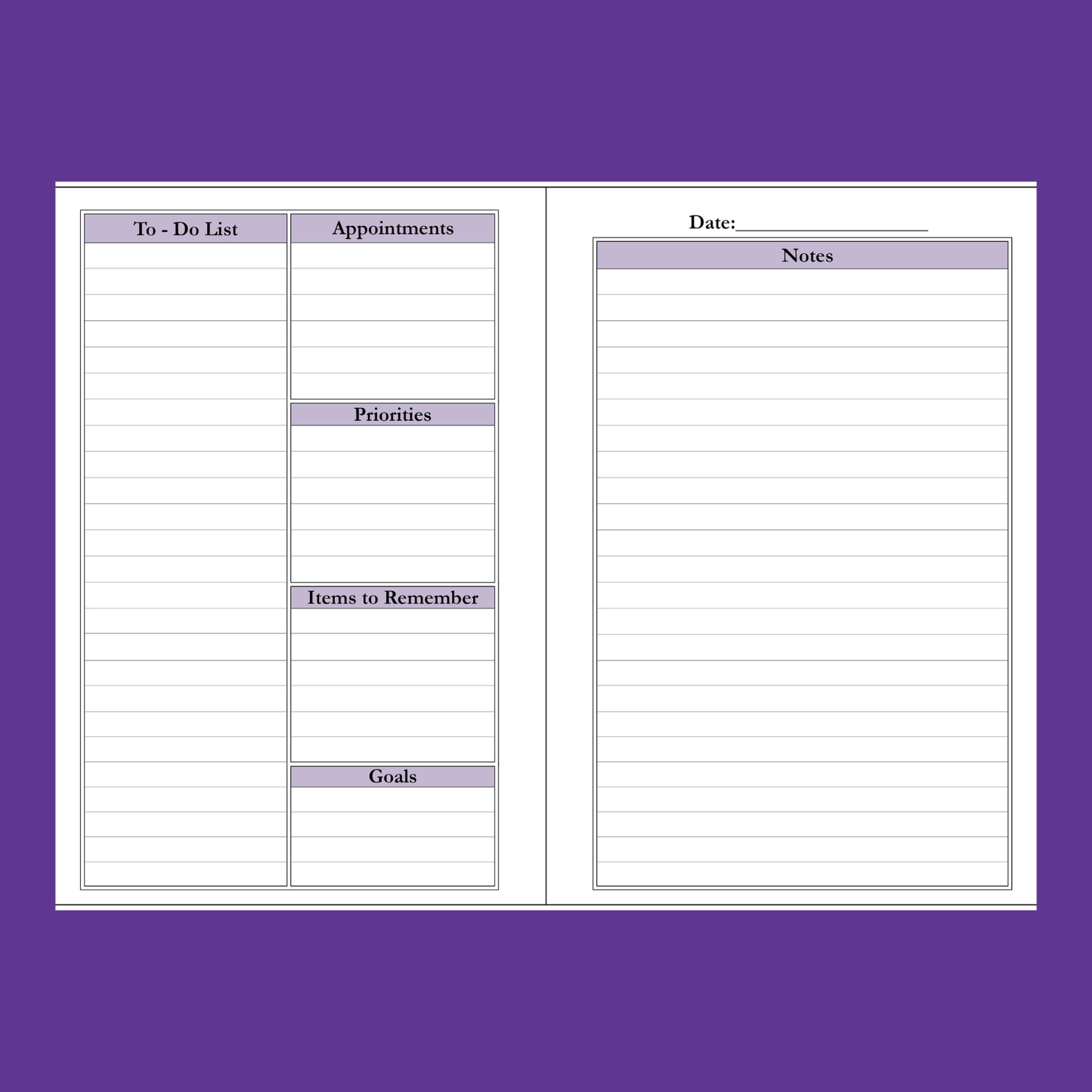 Purple 6x9 To-Do List Organizer Planner, Daily Goal and Task Tracker, Appointment and Notes Paperback, 176 Pages