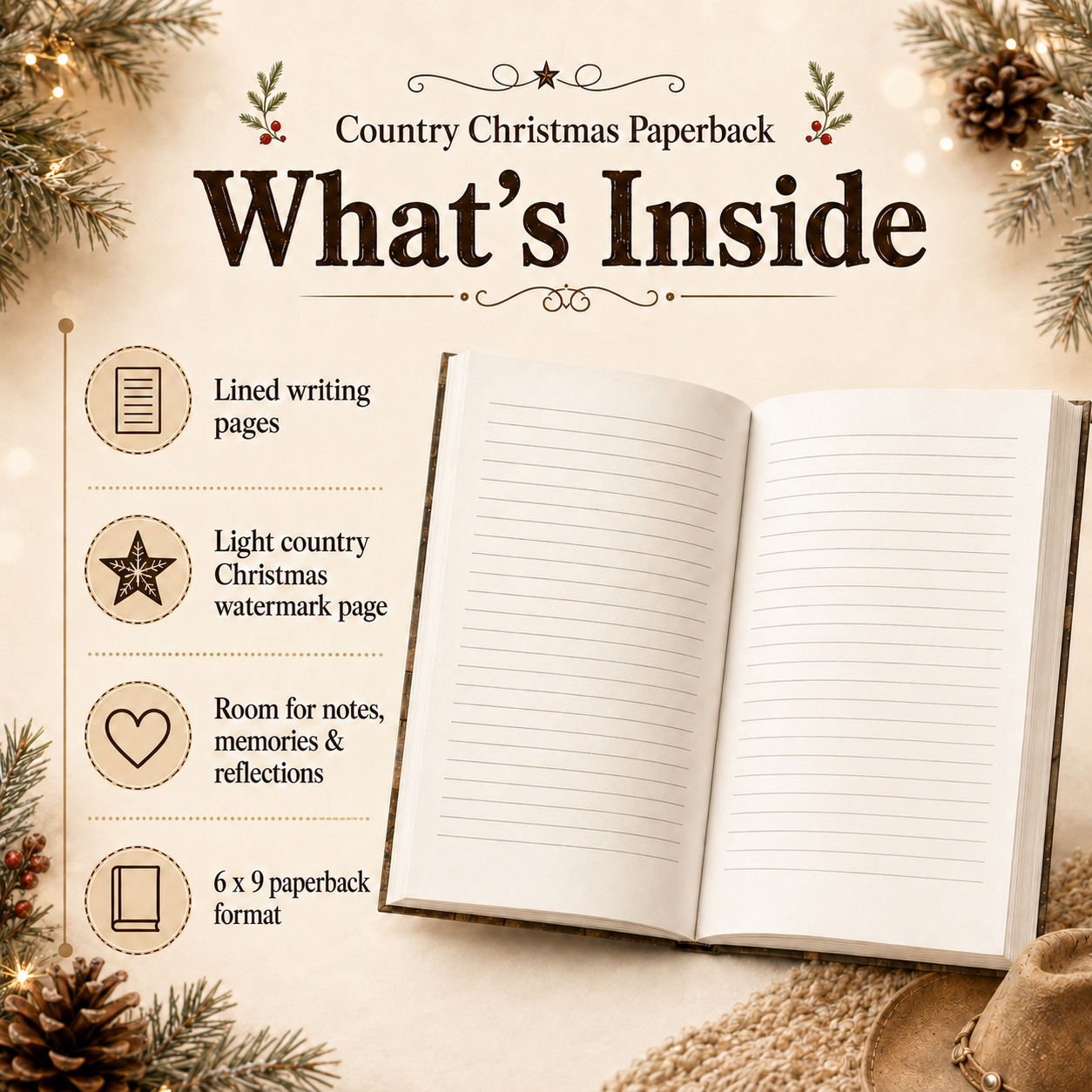 Country Christmas Journal Paperback – 6x9 Rustic Christmas Memory Journal for Holiday Traditions, Reflections, Notes & Keepsake Writing