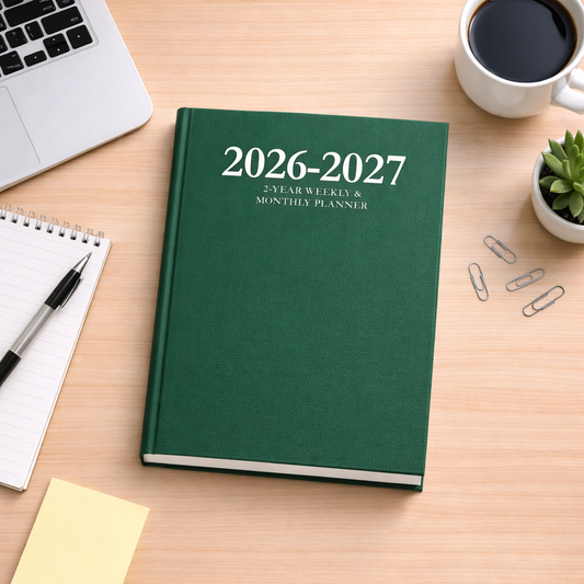 2026–2027 Green Daily, Weekly & Monthly Hardcover Planner – 2 Year Minimalist 6x9 Agenda Organizer