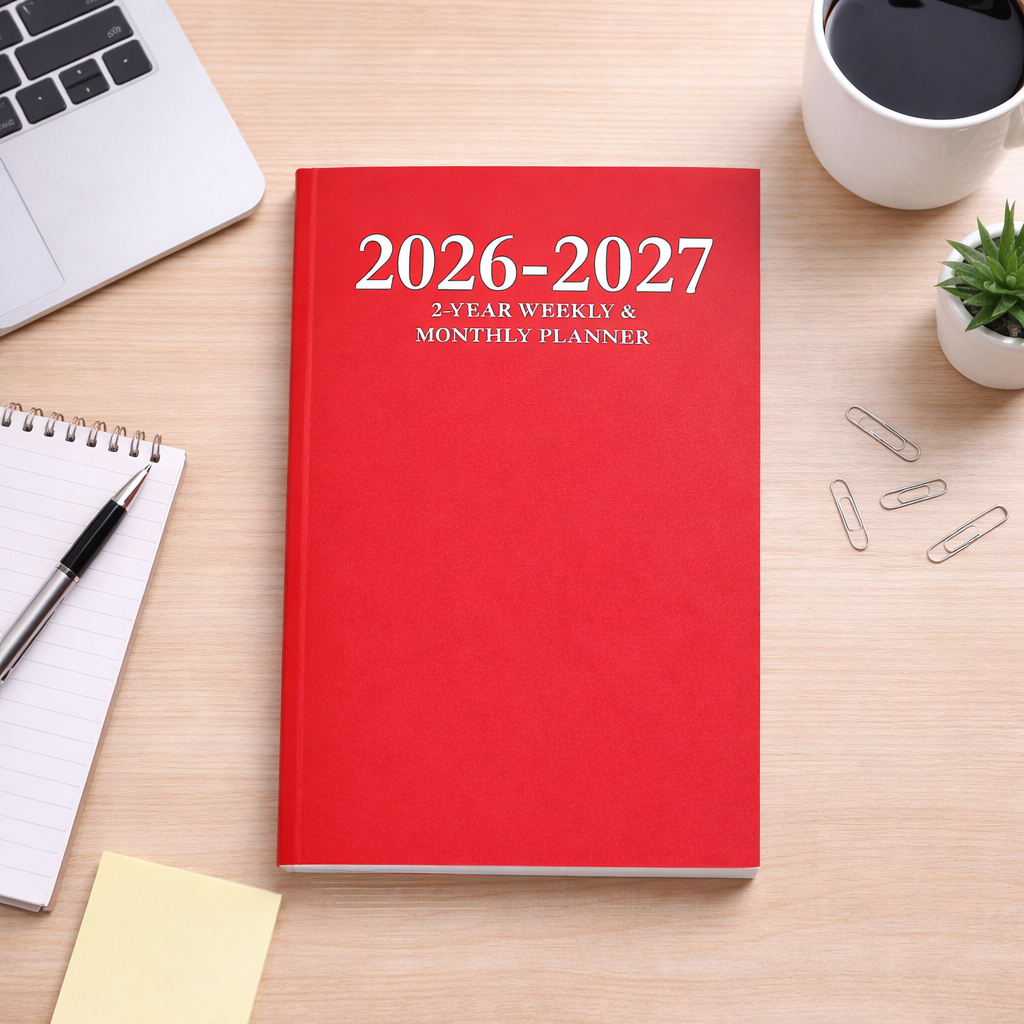 2026–2027 Red Weekly & Monthly Planner – 2 Year Minimalist 6x9 Hardcover Organizer