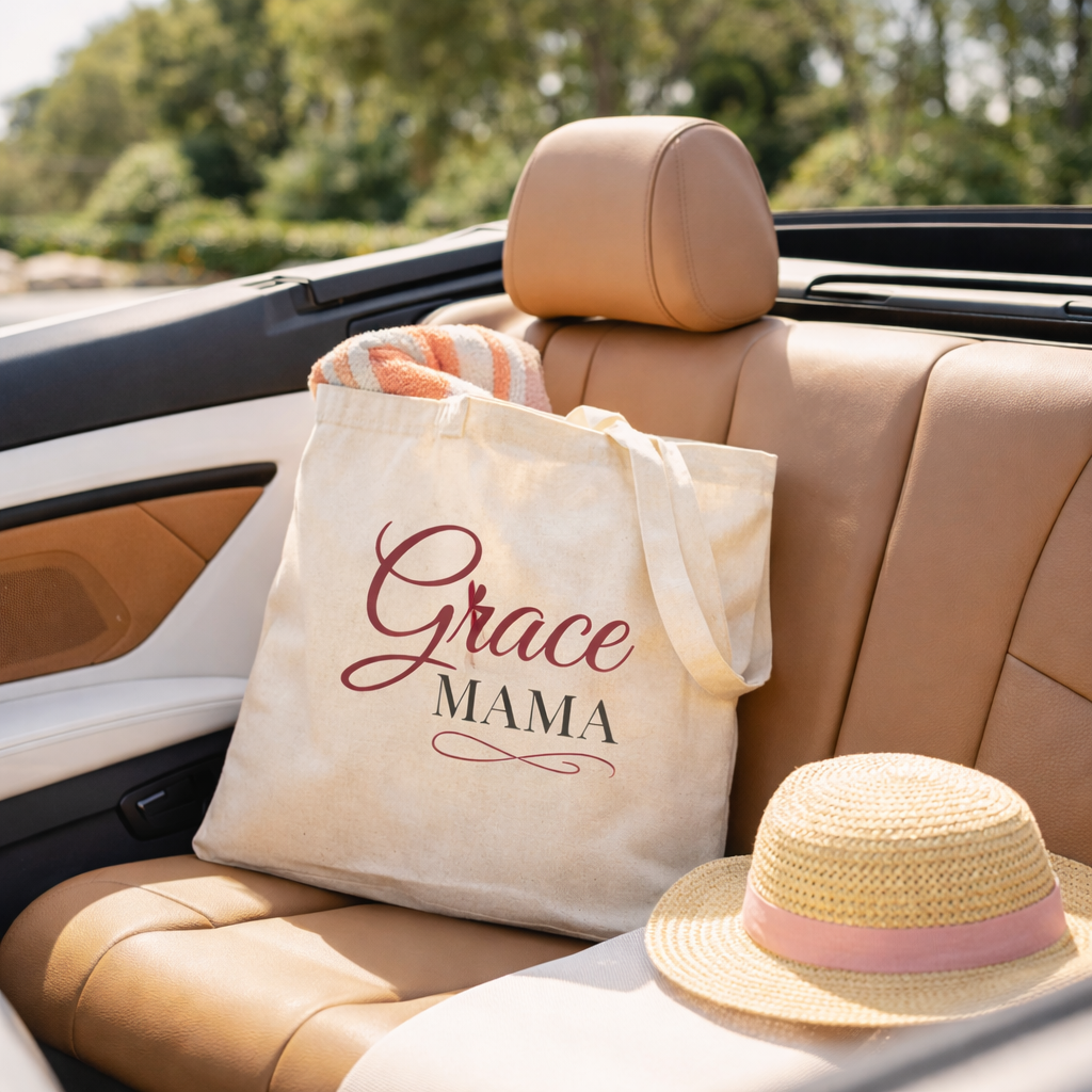 Grace Mama Tote Bag | Script Typography, Natural Canvas, Everyday Carry