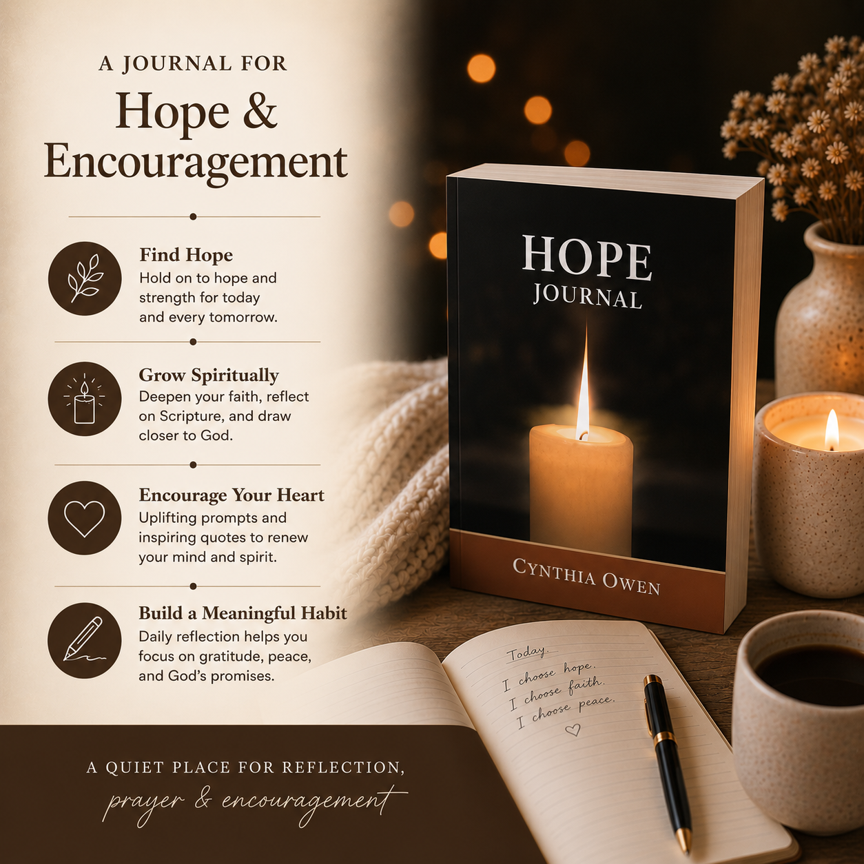 Hope and Encouragement closing graphic for Christian devotional journal gift for women prayer partners and Bible study friends